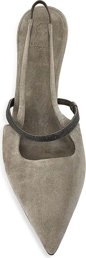 Women's Beaded Suede 80MM Slingback Pumps - Grey - Size 6 - Image 5