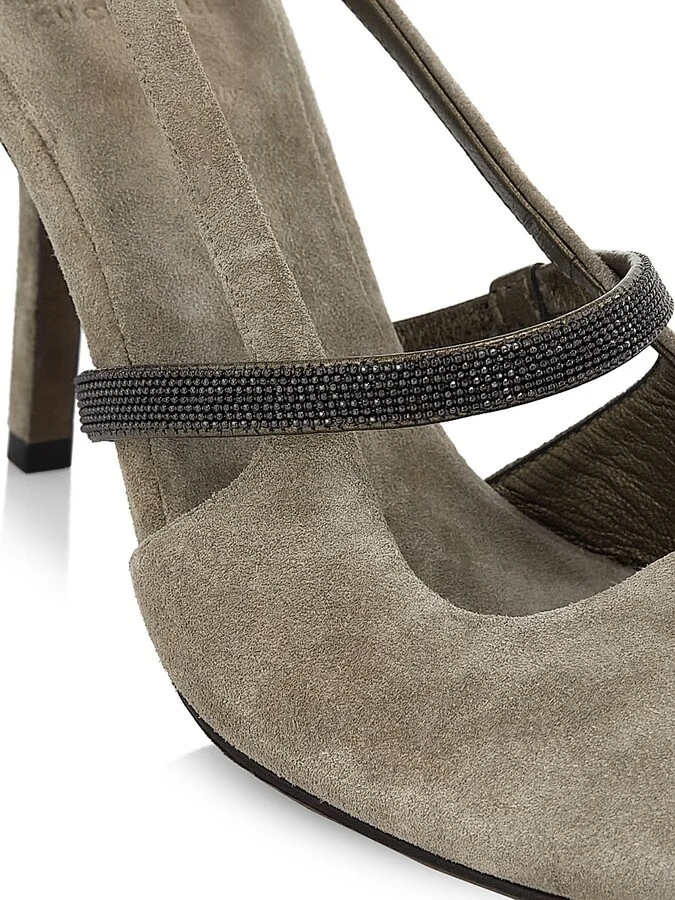 Women's Beaded Suede 80MM Slingback Pumps - Grey - Size 6 - Image 6