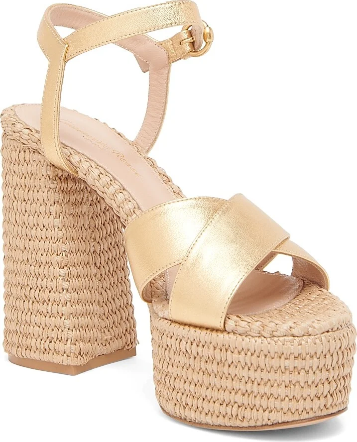 Women's Bebe Leather & Raffia Platform Sandals - Mekong Naturale - Size 5 - Image 2