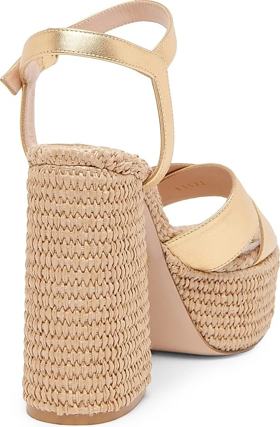 Women's Bebe Leather & Raffia Platform Sandals - Mekong Naturale - Size 5 - Image 3