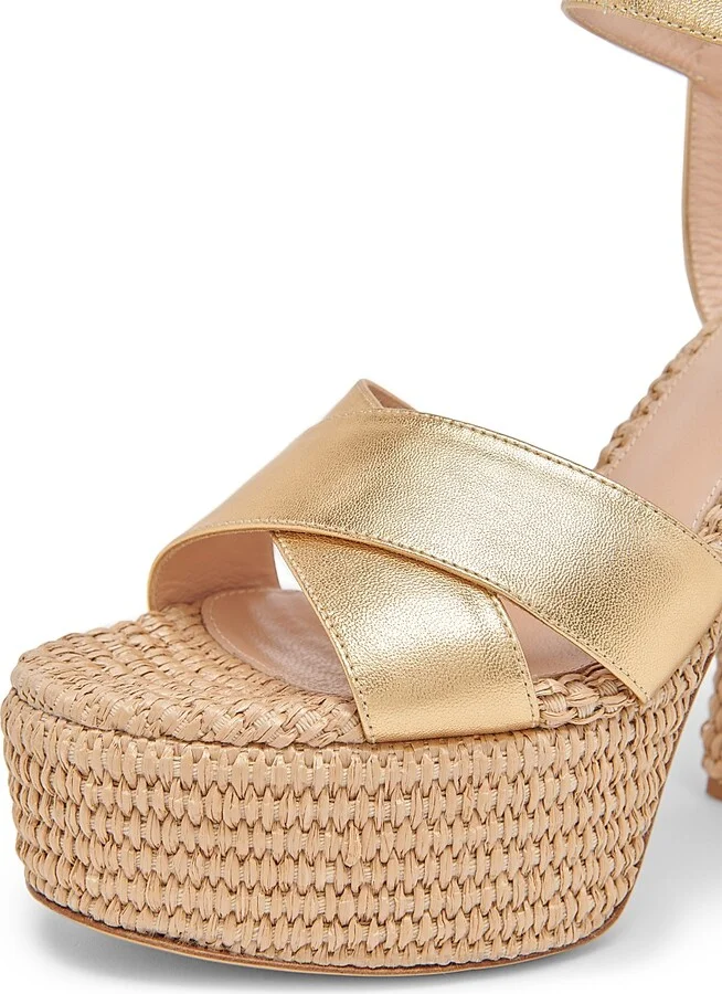 Women's Bebe Leather & Raffia Platform Sandals - Mekong Naturale - Size 5 - Image 5