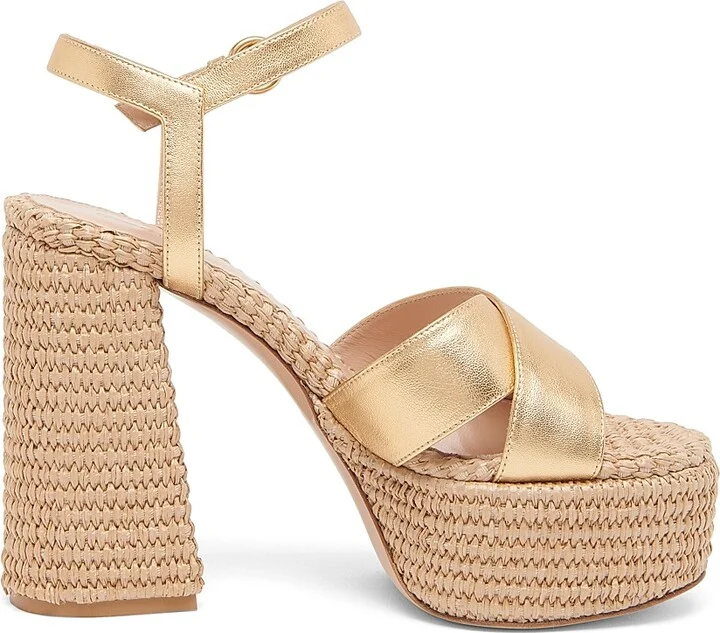 Women's Bebe Leather & Raffia Platform Sandals - Mekong Naturale - Size 5