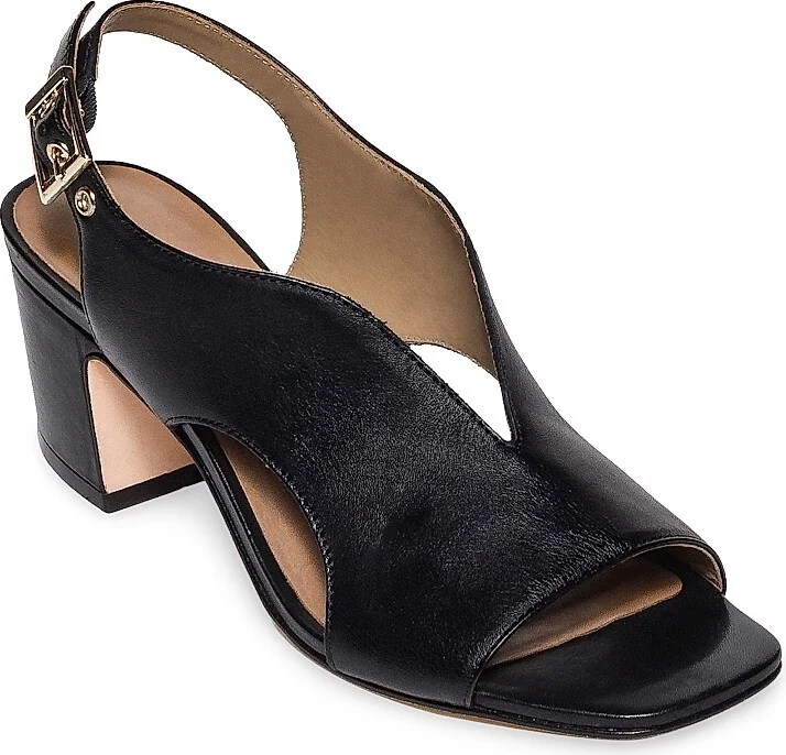 Women's Bedford Leather Mid Heel Sandals - Black - Size 6 - Image 2