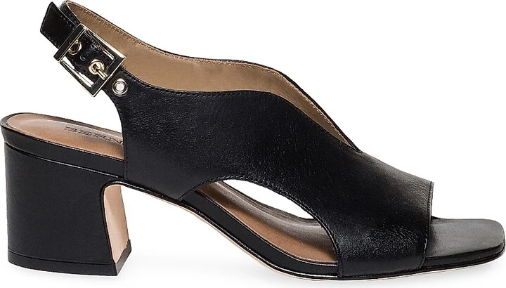 Women's Bedford Leather Mid Heel Sandals - Black - Size 6