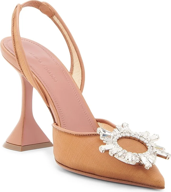 Women's Begum 90MM Crystal-Embellished Mesh Slingback Pumps - Mesh Beige - Size 6.5 - Image 6