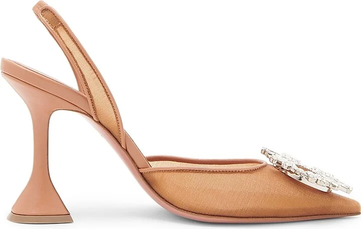 Women's Begum 90MM Crystal-Embellished Mesh Slingback Pumps - Mesh Beige - Size 6.5 - Image 10