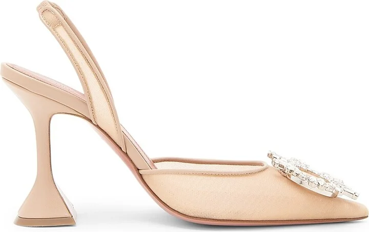 Women's Begum 90MM Crystal-Embellished Mesh Slingback Pumps - Mesh Beige - Size 6.5