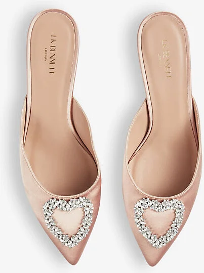 Womens Bei-Trench Estella Crystal Heart-Brooch Satin Mules Eur 37 / 4 Uk Women - Image 2