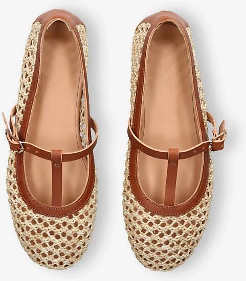 Womens Beige Aerati Raffia and Leather Ballet Flats Eur 38/5 Uk Women - Image 2