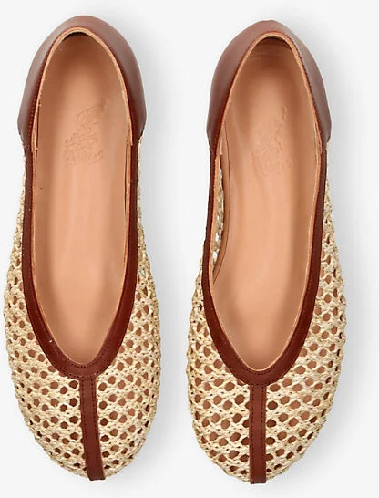 Womens Beige Aeropi Leather and Raffia Ballet Pumps Eur 37 / 4 Uk Women - Image 2