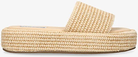 Womens Beige Beachy Raffia Platform Slides Eur 38/5 Uk Women