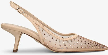 Womens Beige Bianka Rhinestone-Embellished Mesh Slingback Courts Eur 39.5 / 6.5 Uk Women