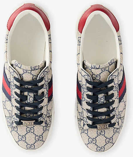 Womens Beige Blue Ace Supreme Canvas Low-Top Trainers Eur 35 / 2 Uk Women - Image 2