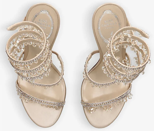 Womens Beige Chandelier 105 Crystal-Embellished Leather Heeled Courts Eur 41.5 / 8.5 Uk Women - Image 2