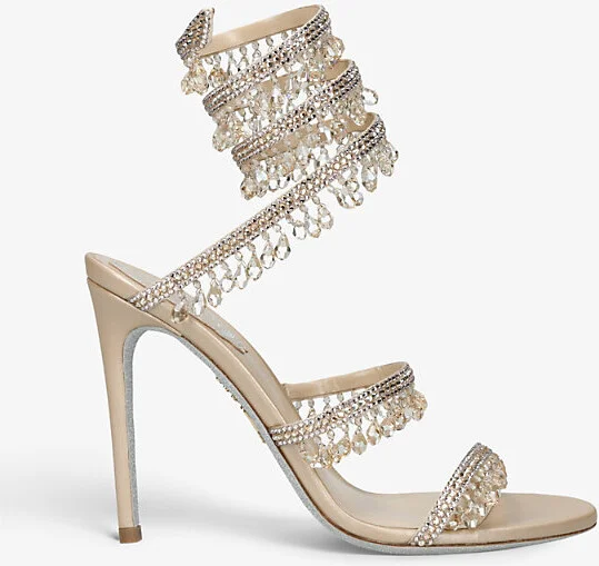 Womens Beige Chandelier 105 Crystal-Embellished Leather Heeled Courts Eur 41.5 / 8.5 Uk Women