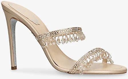 Womens Beige Chandelier 105 Crystal-Embellished Satin Heeled Mules Eur 37.5 / 4.5 Uk Women