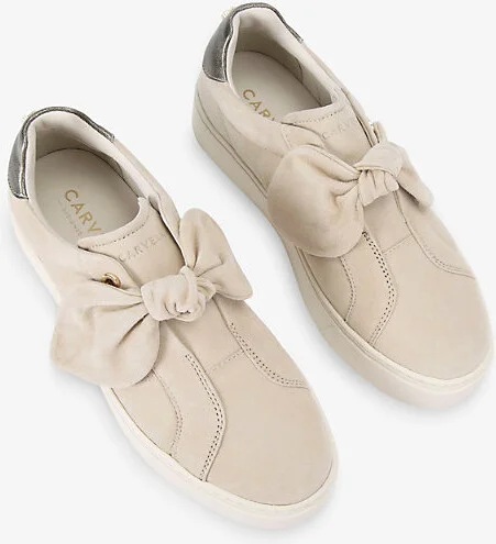 Womens Beige Chiara Bow Suede Low-Top Trainers Eur 37 / 4 Uk Women - Image 2