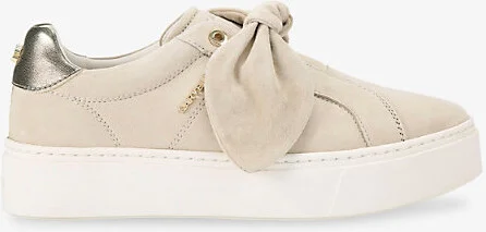 Womens Beige Chiara Bow Suede Low-Top Trainers Eur 37 / 4 Uk Women
