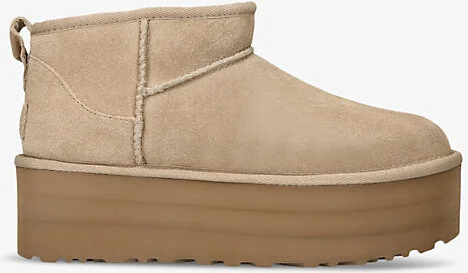 Womens Beige Classic Ultra Mini Suede and Shearling Platform Ankle Boots Eur 38/5 Uk Women