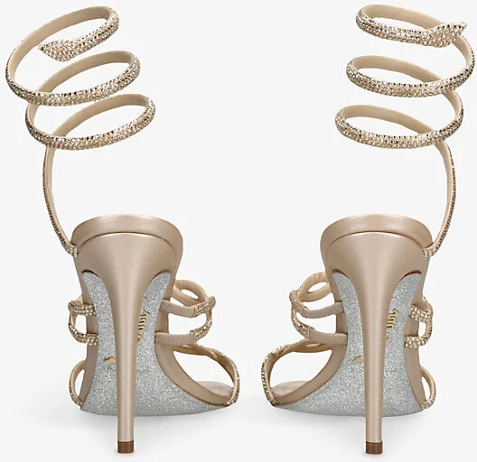 Womens Beige Cleo Twist 105 Crystal-Embellished Leather Heeled Sandals Eur 37 / 4 Uk Women - Image 2