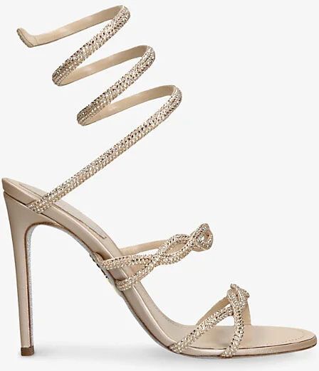 Womens Beige Cleo Twist 105 Crystal-Embellished Leather Heeled Sandals Eur 37 / 4 Uk Women