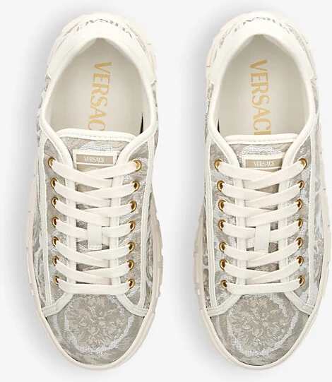 Womens Beige Comb Baroque Graphic-Pattern Canvas Low-Top Trainers Eur 38/5 Uk Women - Image 2