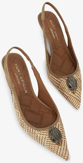 Womens Beige Comb Belgravia 60 Eagle-Embellished Slingback Woven Heeled Courts Eur 37 / 4 Uk Women - Image 2