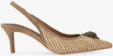 Womens Beige Comb Belgravia 60 Eagle-Embellished Slingback Woven Heeled Courts Eur 37 / 4 Uk Women