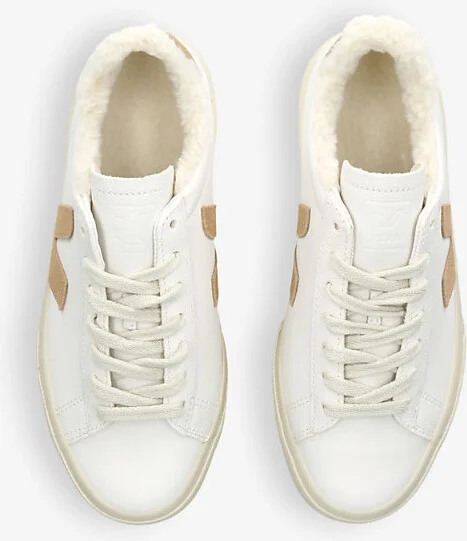 Womens Beige Comb Campo Winter Shearling-Lined Leather Low-Top Trainers Eur 39 / 6 Uk Women - Image 2