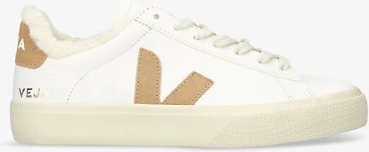 Womens Beige Comb Campo Winter Shearling-Lined Leather Low-Top Trainers Eur 39 / 6 Uk Women