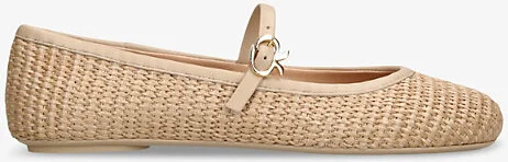 Womens Beige Comb Carla Ribbon-Buckle Raffia Flats Eur 40 / 7 Uk Women