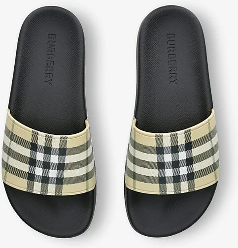 Womens Beige Comb Check-Print Canvas Sliders Eur 36 / 3 Uk Women - Image 2