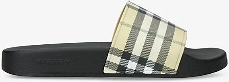 Womens Beige Comb Check-Print Canvas Sliders Eur 36 / 3 Uk Women