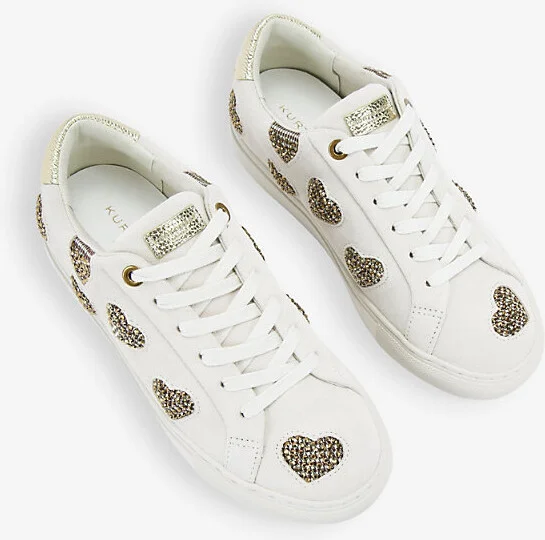 Womens Beige Comb Lane Love Crystal-Embellished Leather Low-Top Trainers Eur 41 / 8 Uk Women - Image 2