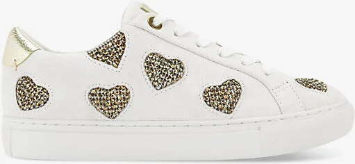 Womens Beige Comb Lane Love Crystal-Embellished Leather Low-Top Trainers Eur 41 / 8 Uk Women