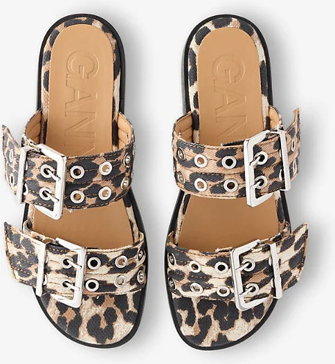 Womens Beige Comb Leopard Feminine Denim Sandals Eur 37 / 4 Uk Women - Image 2