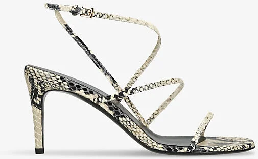Womens Beige Comb Loop Snake-Print Leather Heeled Sandals Eur 40 / 7 Uk Women