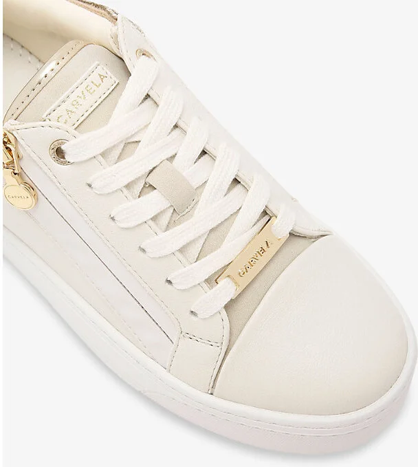 Womens Beige Comb Statement Zip Faux-Leather Low-Top Trainers Eur 41 / 8 Uk Women - Image 2