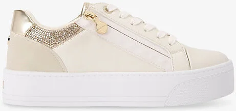 Womens Beige Comb Statement Zip Faux-Leather Low-Top Trainers Eur 41 / 8 Uk Women