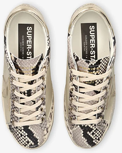 Womens Beige Comb Super Star 60572 Logo-Embroidered Textured Leather Low-Top Trainers Eur 37 / 4 Uk Women - Image 2