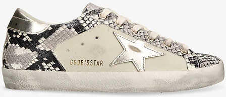 Womens Beige Comb Super Star 60572 Logo-Embroidered Textured Leather Low-Top Trainers Eur 37 / 4 Uk Women
