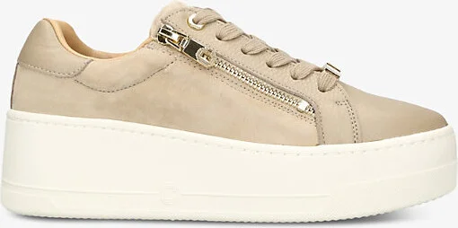 Womens Beige Connected Zip Leather Low-Top Trainers Eur 37 / 4 Uk Women