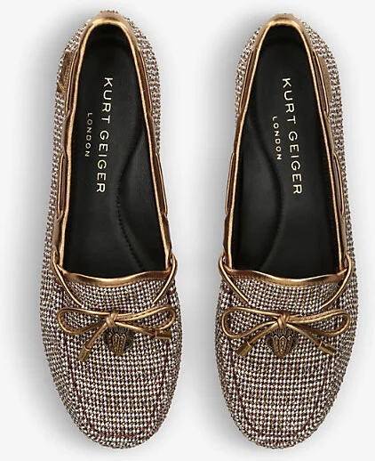 Womens Beige Eagle Bow-Embellished Houndstooth Woven Moccasins Eur 38/5 Uk Women - Image 2