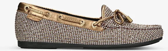 Womens Beige Eagle Bow-Embellished Houndstooth Woven Moccasins Eur 38/5 Uk Women