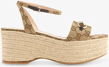Womens Beige Ebony Cocoa Horsebit Canvas Wedge Espadrilles Eur 38/5 Uk Women