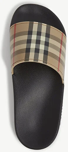 Womens Beige Furley Check-Print Rubber Sliders Eur 41 / 8 Uk Women - Image 2
