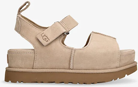 Womens Beige Goldenstar Hi Suede Platform Sandals Eur 38/5 Uk Women