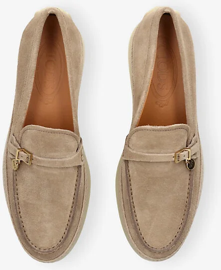 Womens Beige Gomma Raffia-Trim Suede Loafers Eur 41 / 8 Uk Women - Image 2