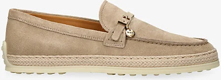 Womens Beige Gomma Raffia-Trim Suede Loafers Eur 41 / 8 Uk Women