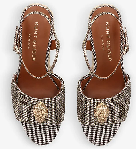 Womens Beige Kensington Eagle-Embellished Houndstooth Woven Espadrilles Eur 42/ 9 Uk Women - Image 2